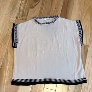 Elegant Cream and Black Women's Short Sleeve knit Top